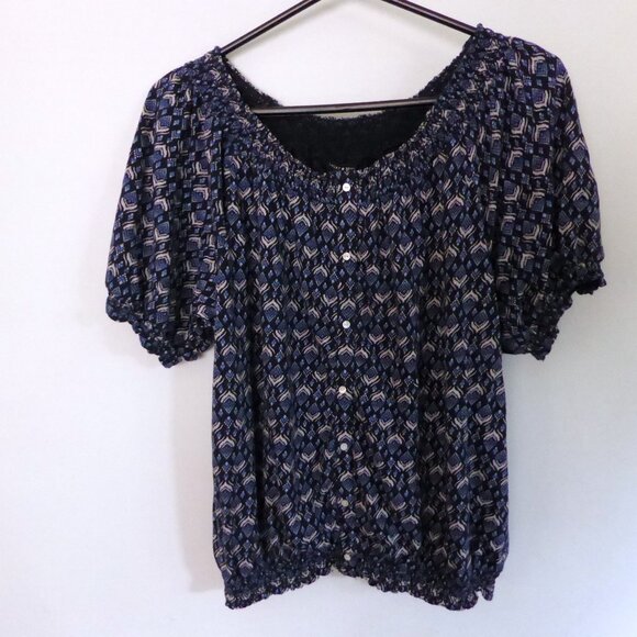 LUCKY BRAND WOMENS BLUE GRAY PATTERN SHIRT (PRE-OWNED) SIZE LARGE - Picture 1 of 11